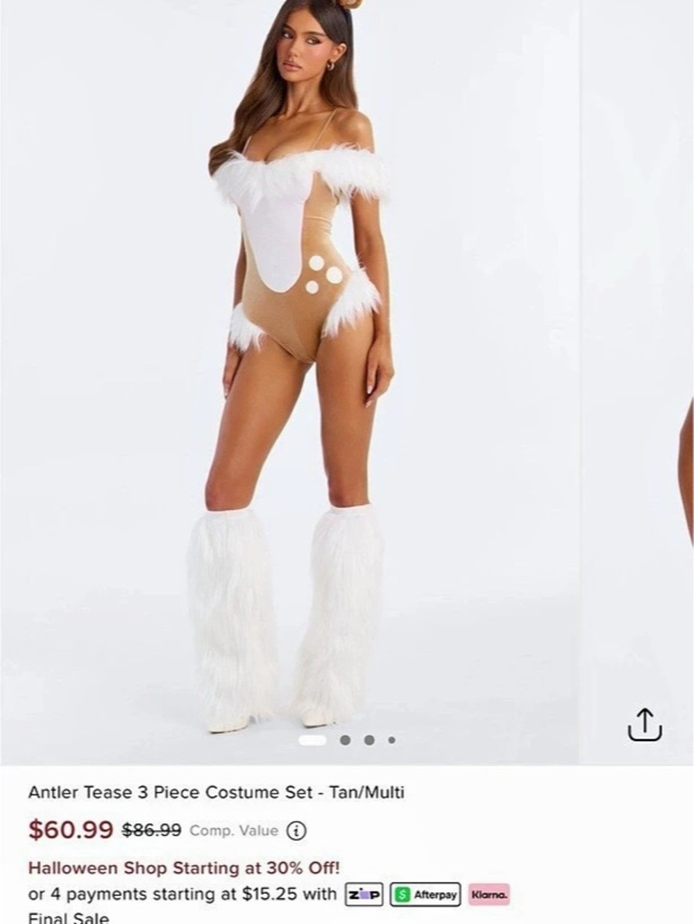 Fashion Nova Antler Tease 3 Piece Costume Set Brown & White